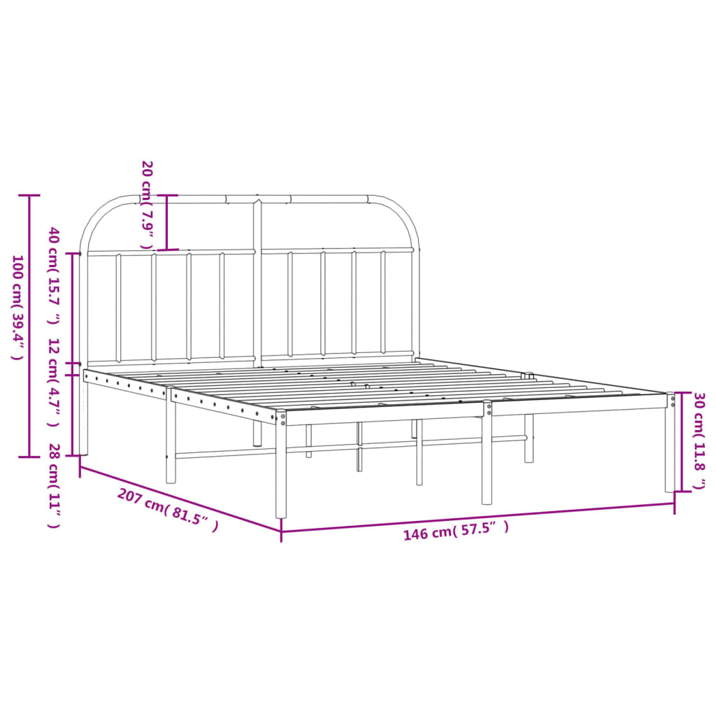 sengeramme med sengegavl 140x200 cm metal hvid