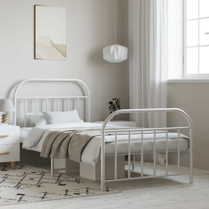 sengeramme med sengegavl og fodgærde 100x190 cm metal hvid