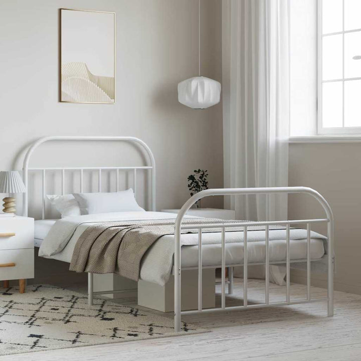 sengeramme med sengegavl og fodgærde 100x190 cm metal hvid