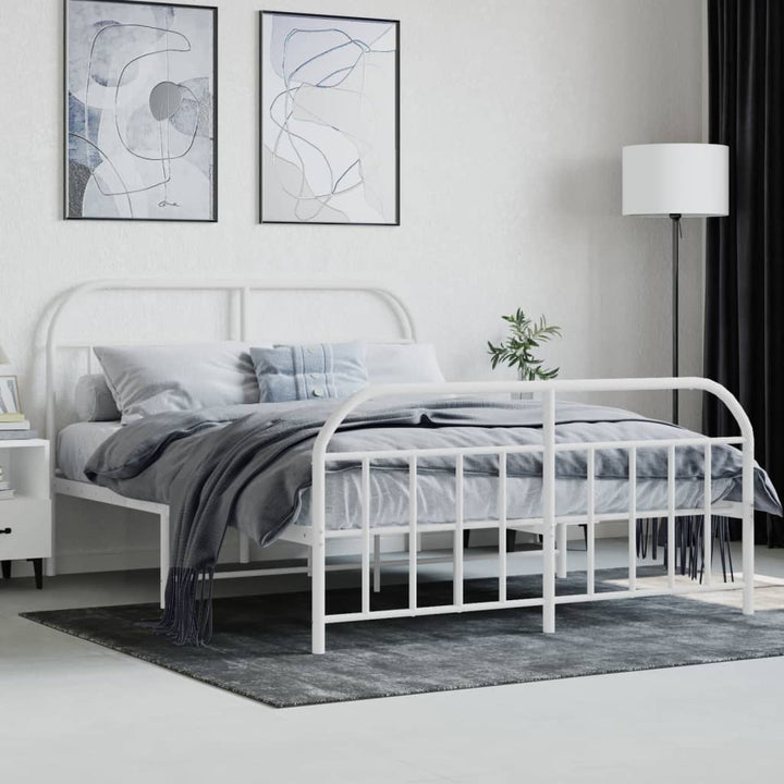 sengeramme med sengegavl og fodgærde 140x190 cm metal hvid