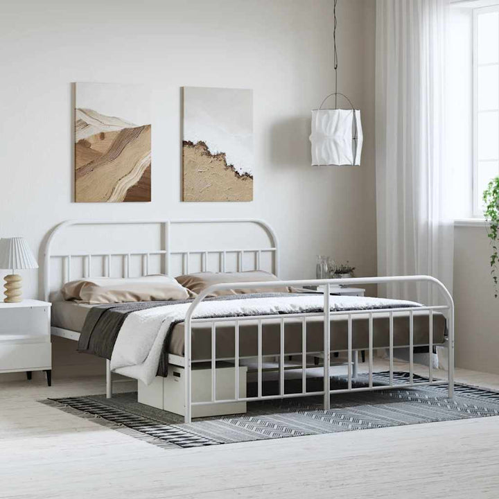 sengeramme med sengegavl og fodgærde 183x213 cm metal hvid