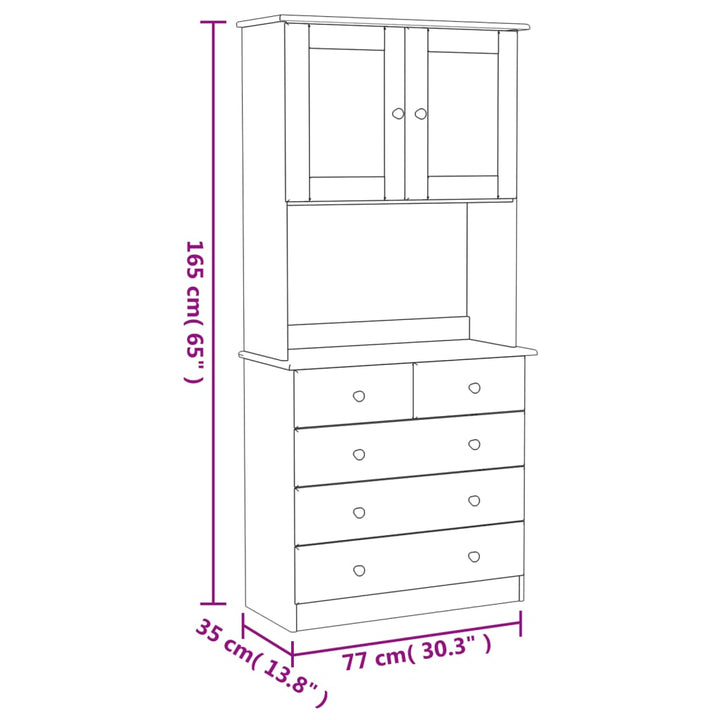 højskab ALTA 77x35x165 cm massivt fyrretræ hvid