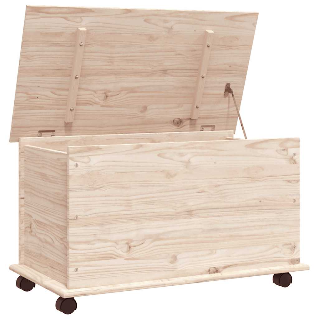 opbevaringskasse med hjul ALTA 73x39,5x43 cm massivt fyrretræ