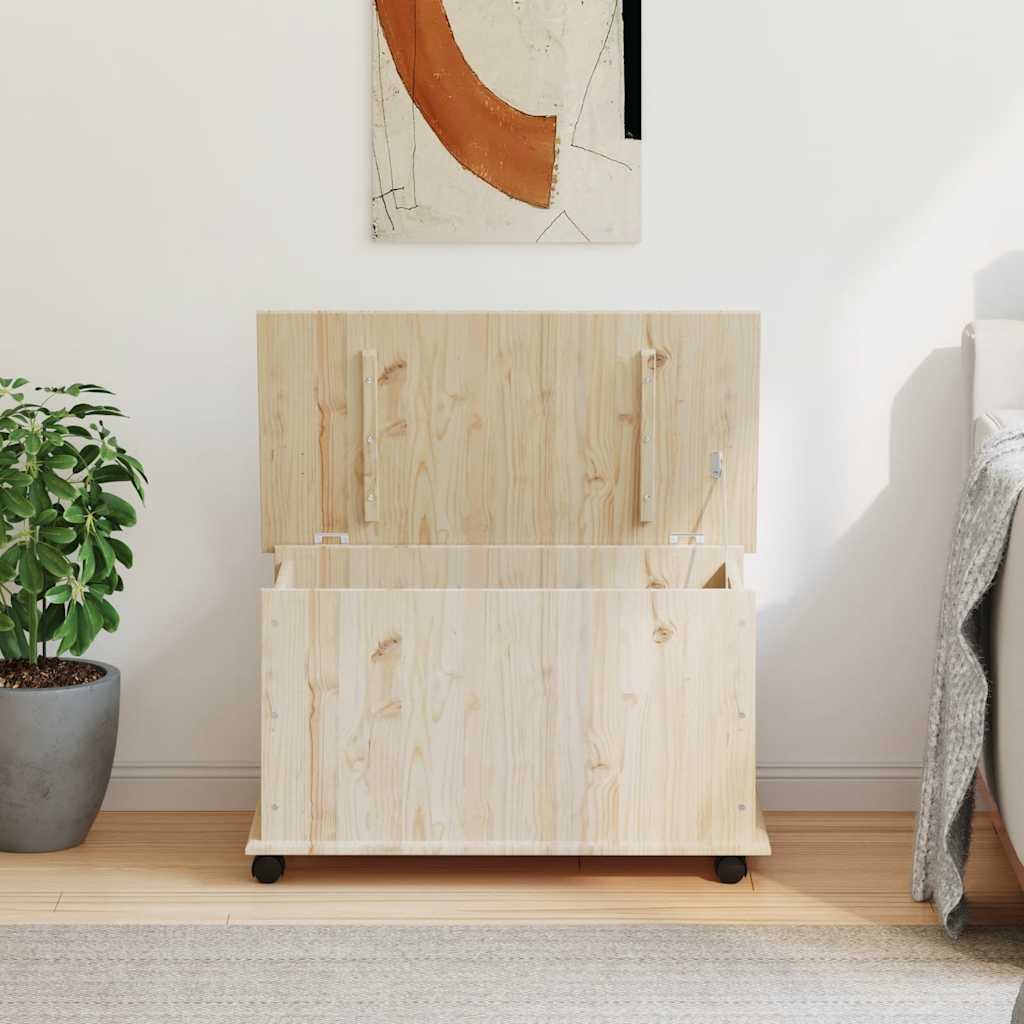 opbevaringskasse med hjul ALTA 73x39,5x43 cm massivt fyrretræ