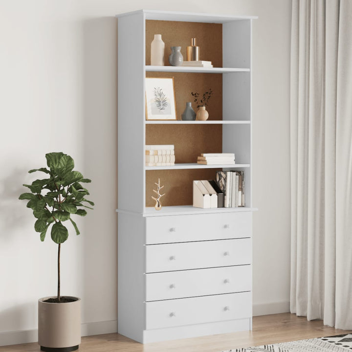 bogreol med skufferALTA 77x35x186,5 cm massivt fyrretræ hvid