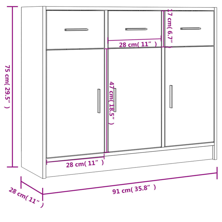 skænk hvid 91x28x75 cm konstrueret træ