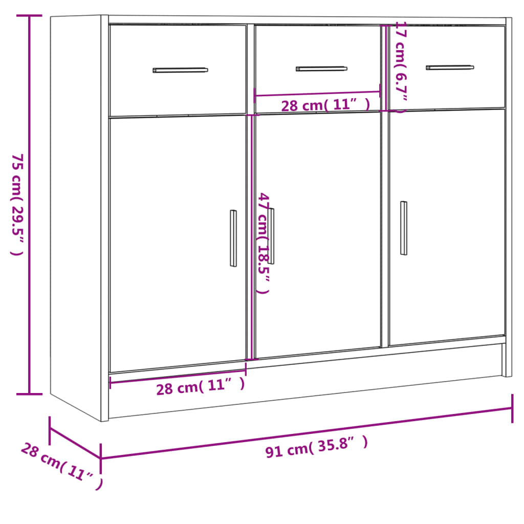 skab 91x28x75 cm konstrueret træ grå sonoma-eg