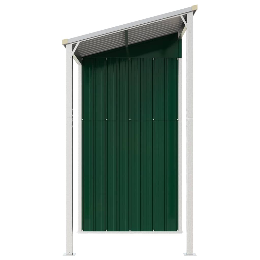 haveskur med udvidet tag 277x107x181 cm stål grøn
