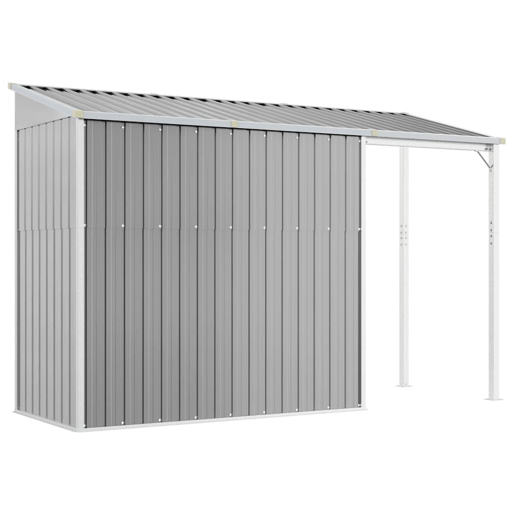 haveskur med forlænget tag lysegrå 277x107x181 cm stål