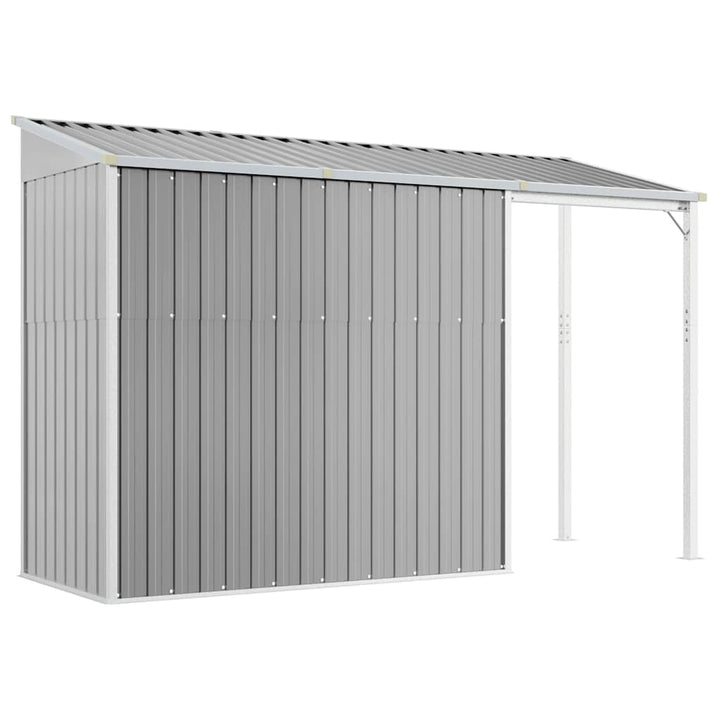 haveskur med forlænget tag lysegrå 277x107x181 cm stål