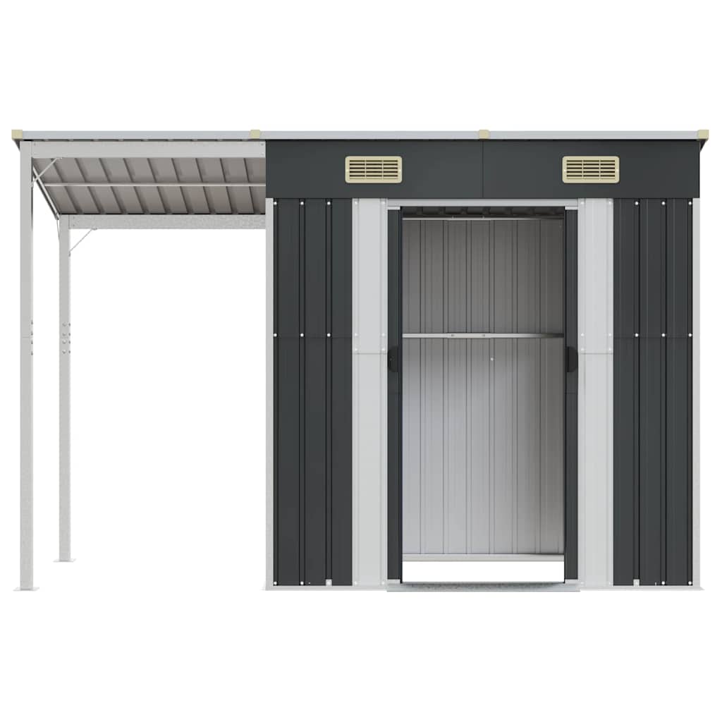 haveskur med udvidet tag 277x107x181 cm stål antracitgrå