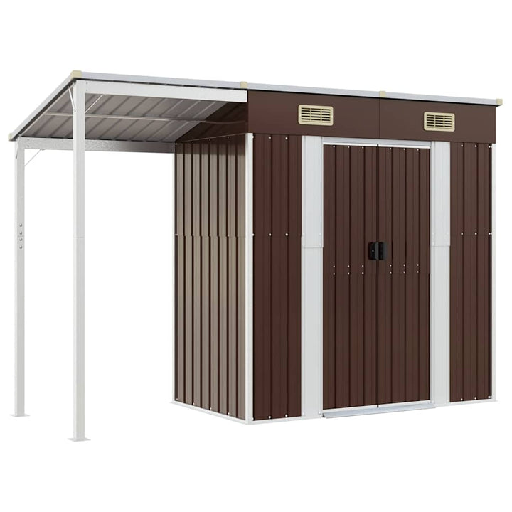 haveskur med udvidet tag 277x107x181 cm stål brun