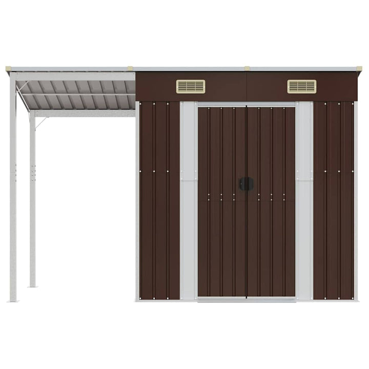 haveskur med udvidet tag 277x107x181 cm stål brun