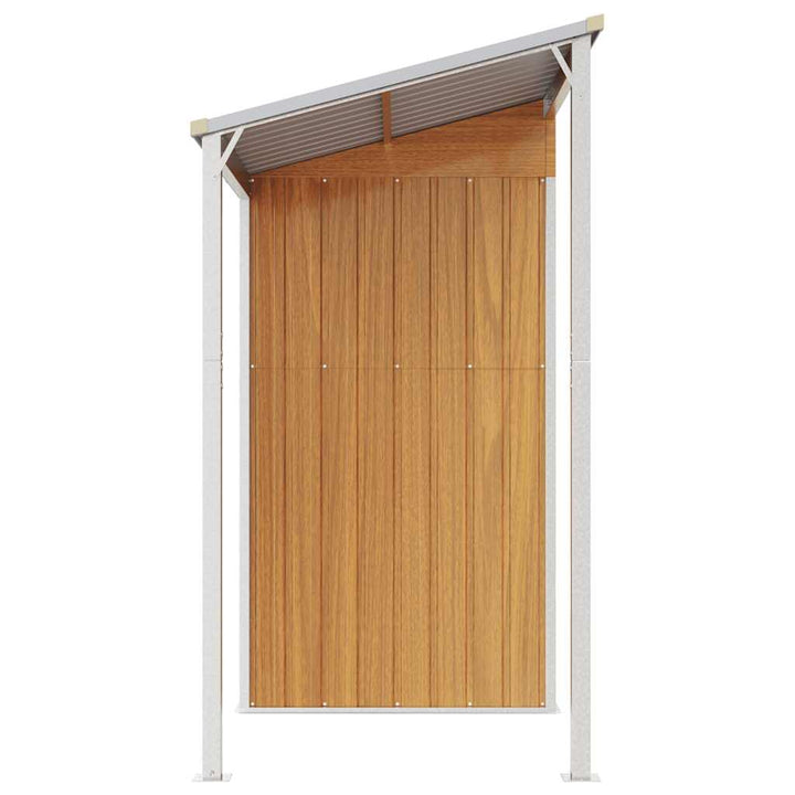 haveskur med udvidet tag 277x107x181 cm stål lysebrun