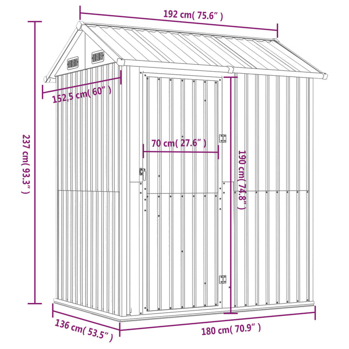 haveskur antracit 192x152,5x237 cm galvaniseret stål