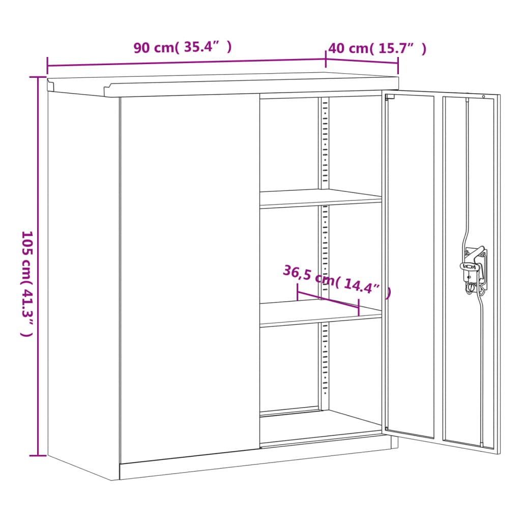 arkivskab 90x40x105 cm stål hvid