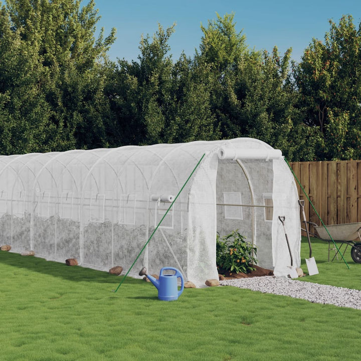 drivhus med stålstel 24 m² 12x2x2 m hvid