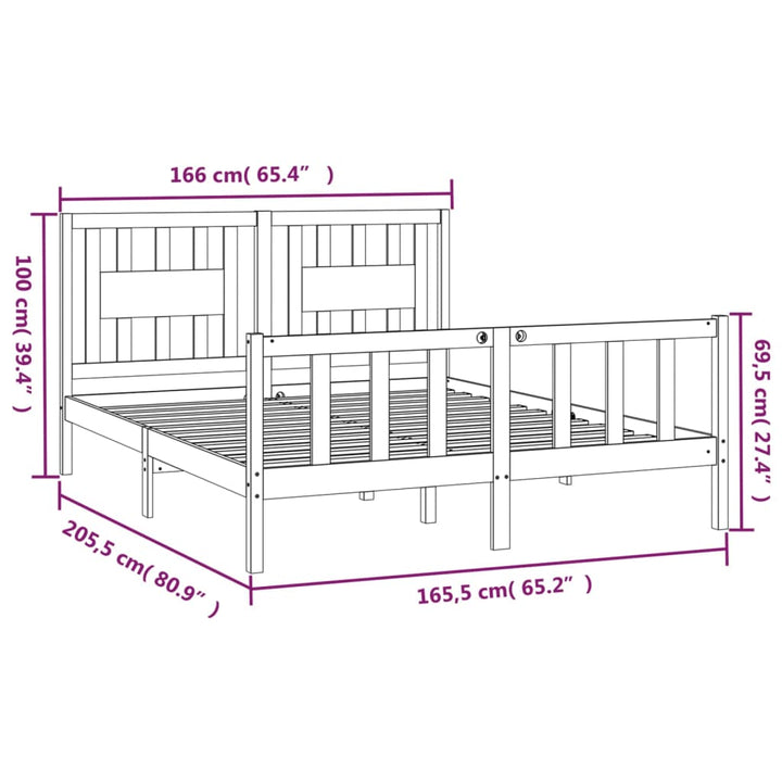 sengeramme med sengegavl 160x200 cm massivt fyrretræ