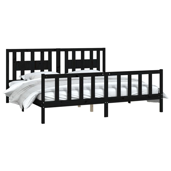 sengeramme med sengegavl 200x200 cm massivt fyrretræ sort