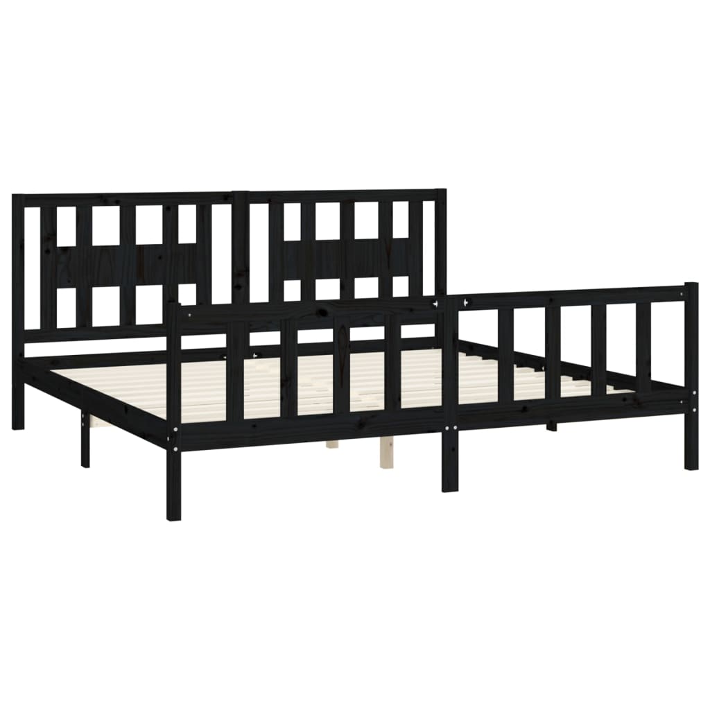 sengeramme med sengegavl 200x200 cm massivt fyrretræ sort