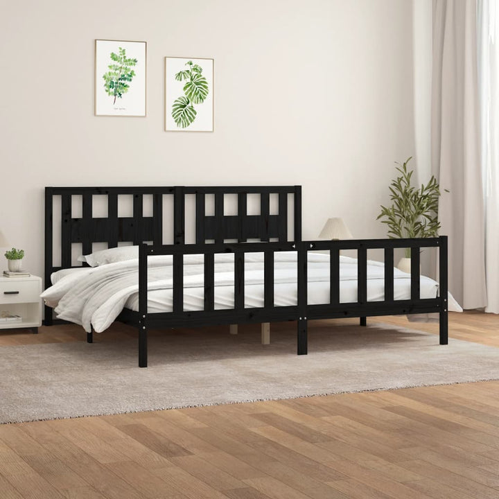 sengeramme med sengegavl 200x200 cm massivt fyrretræ sort