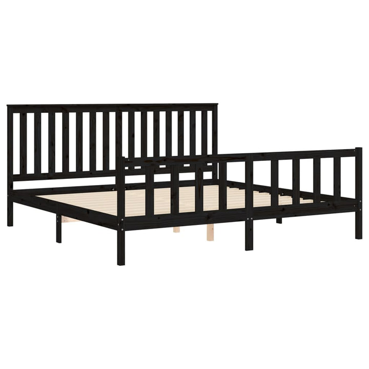 sengeramme med sengegavl 200x200 cm massivt fyrretræ sort