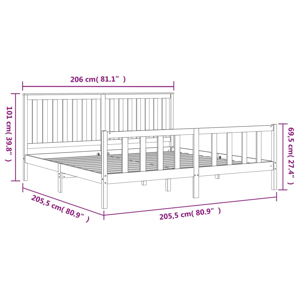 sengeramme med sengegavl 200x200 cm massivt fyrretræ sort