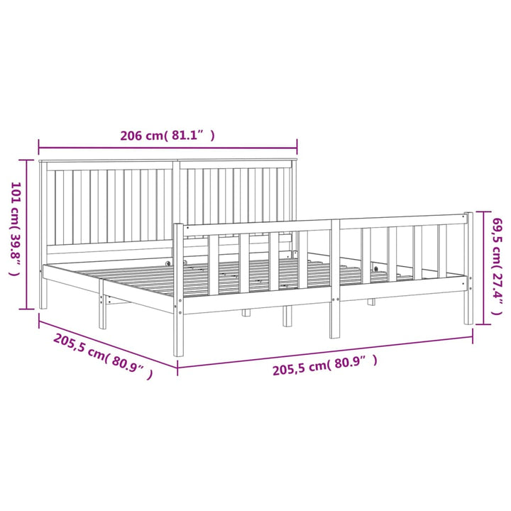 sengeramme med sengegavl 200x200 cm massivt fyrretræ sort