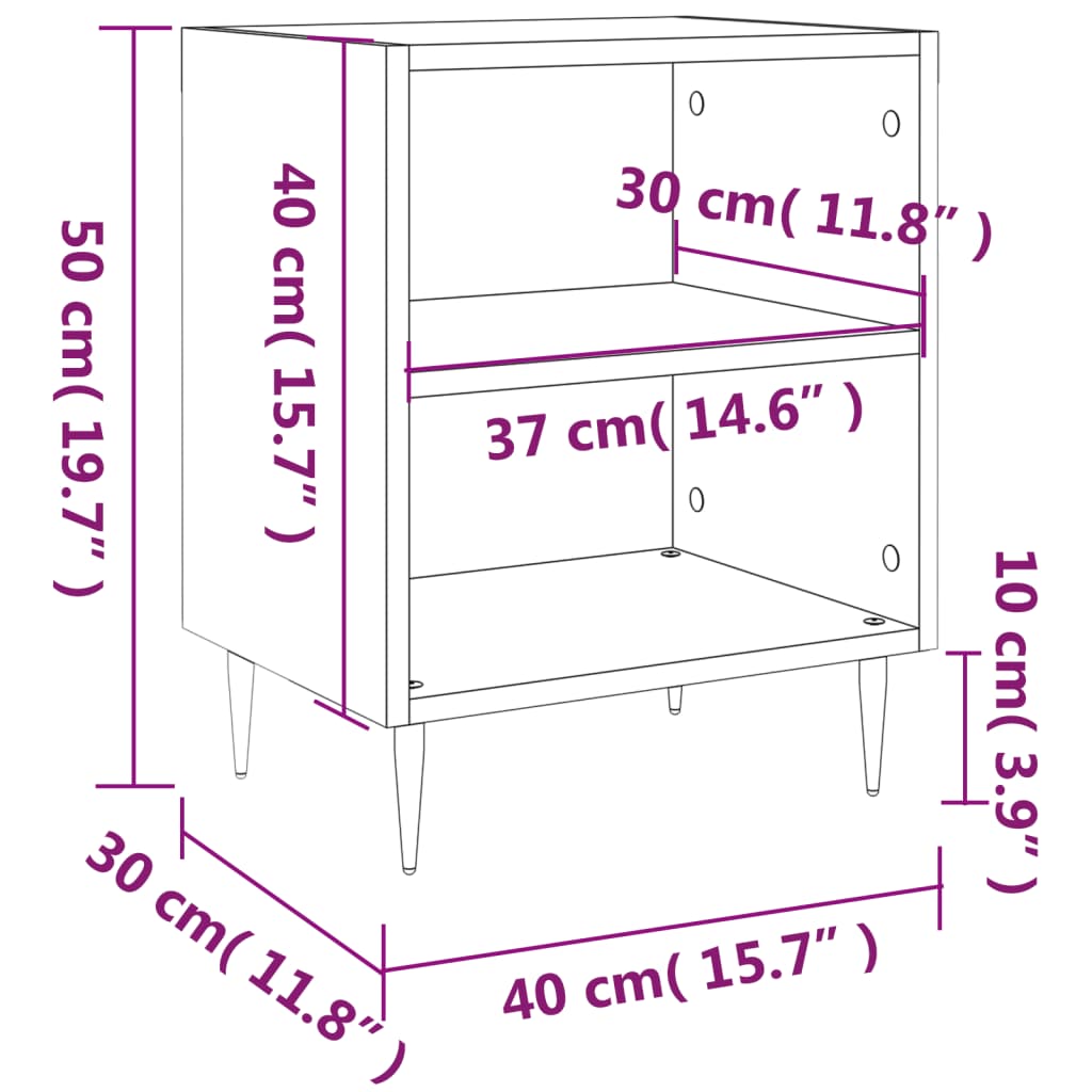 sengeborde 2 stk. 40x30x50 cm konstrueret træ hvid højglans