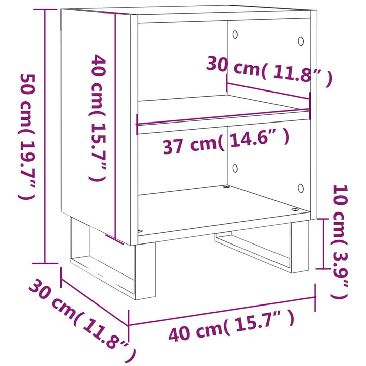 sengebord 40x30x50 cm konstrueret træ røget egetræsfarve