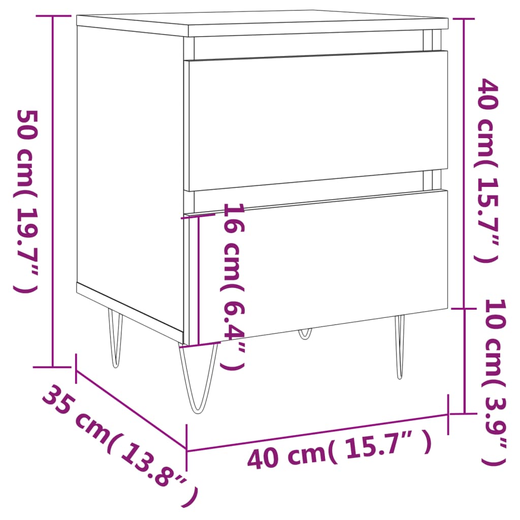sengebord 40x35x50 cm konstrueret træ hvid