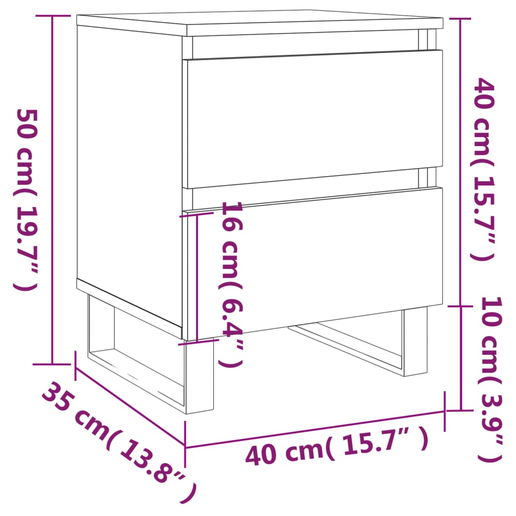sengeborde 2 stk. 40x35x50 cm konstrueret træ sonoma-eg