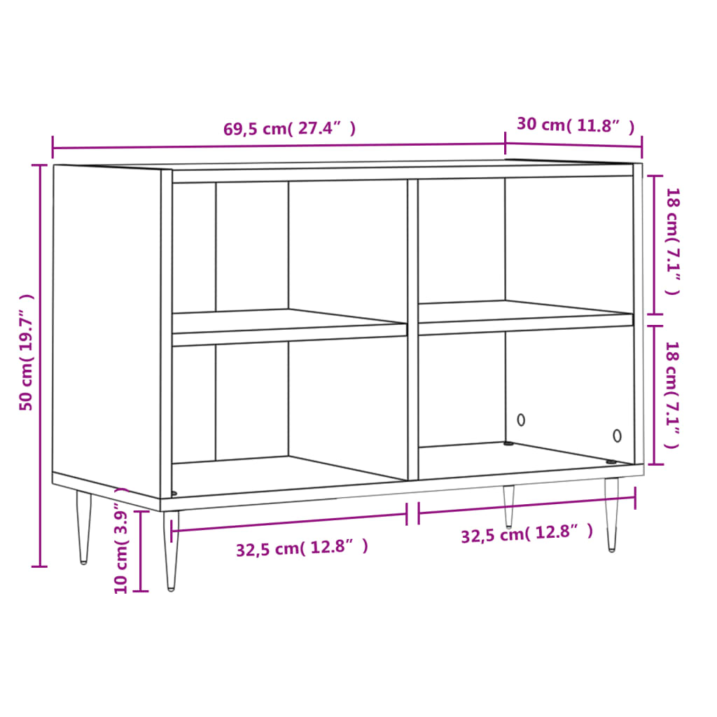 tv-bord 69,5x30x50 cm konstrueret træ betongrå