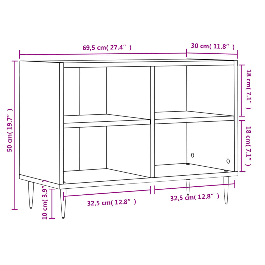 tv-bord 69,5x30x50 cm konstrueret træ grå sonoma-eg