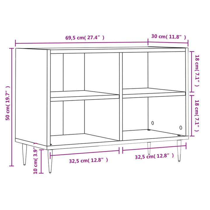 tv-bord 69,5x30x50 cm konstrueret træ grå sonoma-eg
