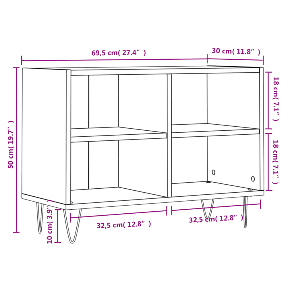 tv-bord 69,5x30x50 cm konstrueret træ betongrå