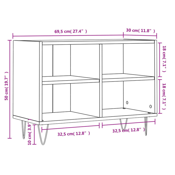 tv-bord 69,5x30x50 cm konstrueret træ betongrå