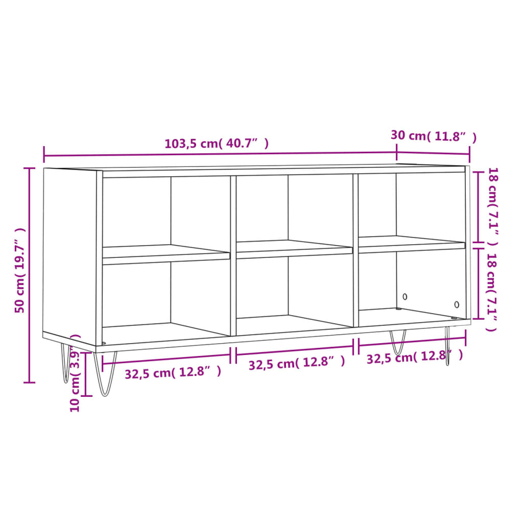 tv-bord 103,5x30x50 cm konstrueret træ røget egetræsfarve