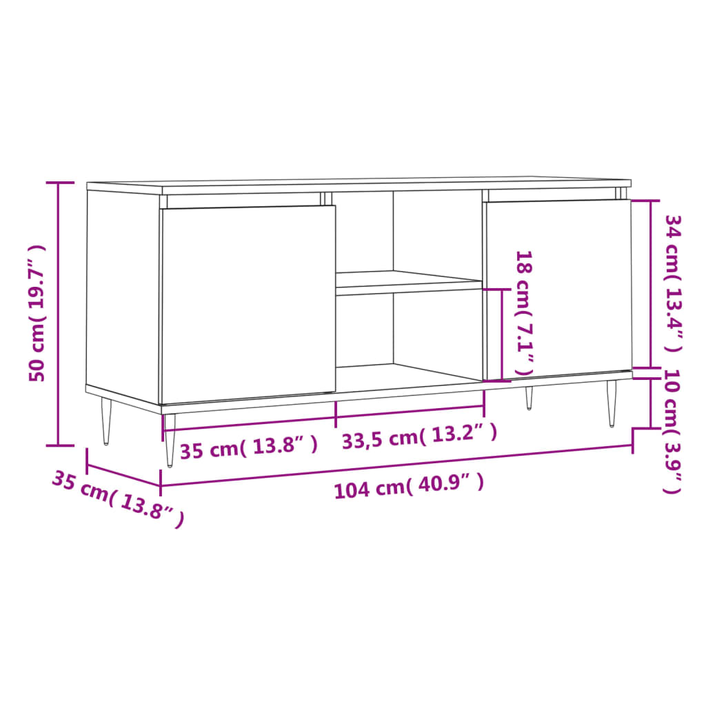 tv-bord 104x35x50 cm konstrueret træ grå sonoma-eg