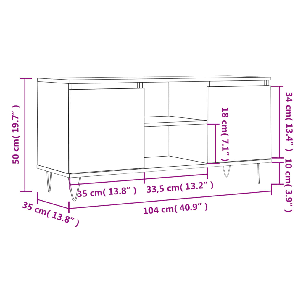 tv-bord 104x35x50 cm konstrueret træ betongrå