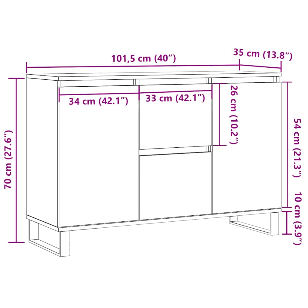 skænk 101,5x35x70 cm konstrueret træ sonoma-eg