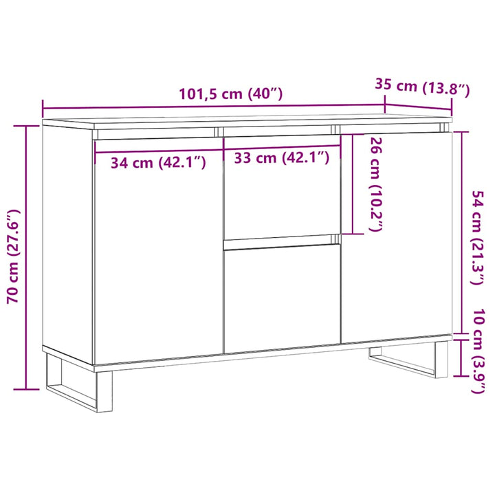 skænk 101,5x35x70 cm konstrueret træ betongrå