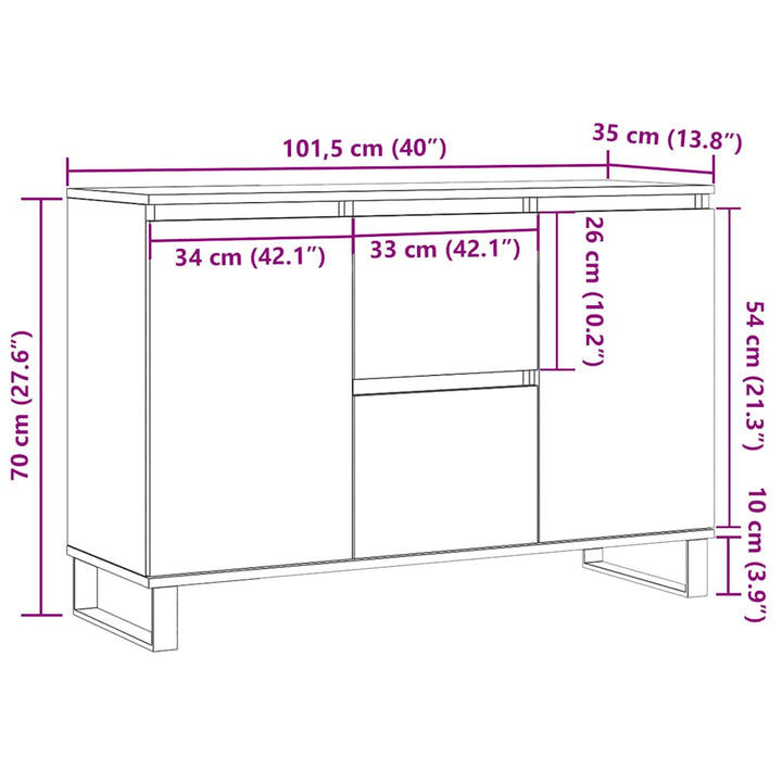skænk 101,5x35x70 cm konstrueret træ grå sonoma-eg