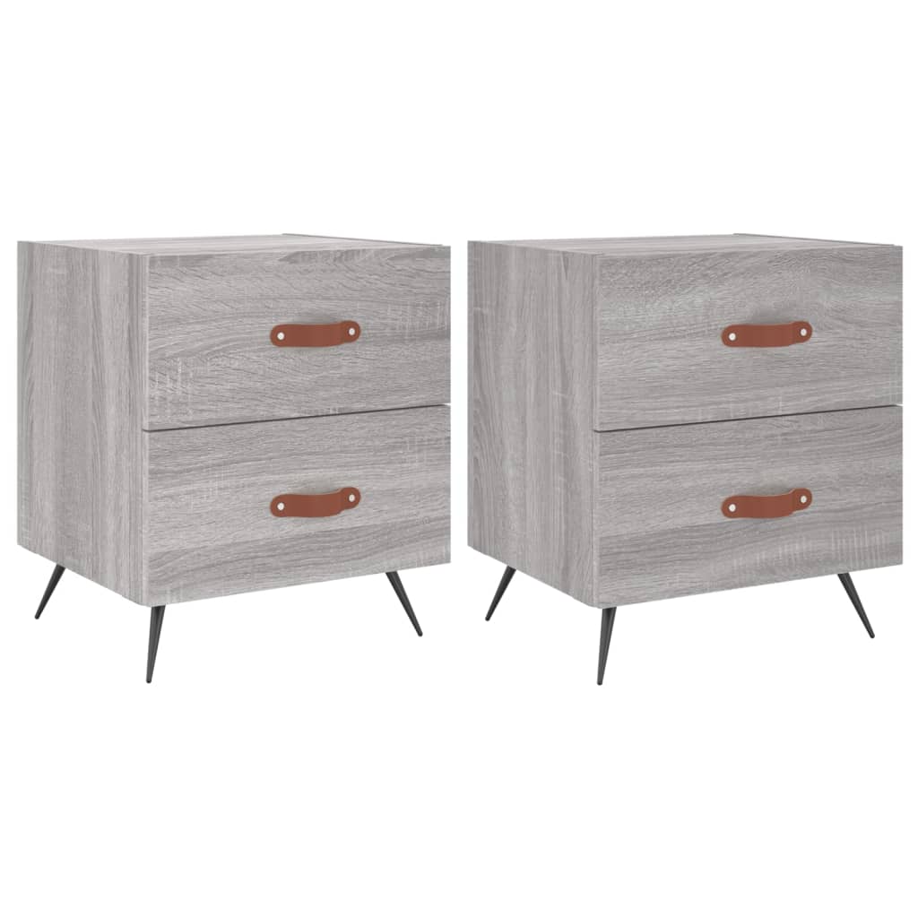 sengeborde 2 stk. 40x35x47,5 cm konstrueret træ grå sonoma-eg