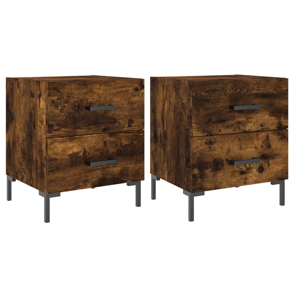 sengeborde 2 stk. 40x35x47,5 cm konstrueret træ røget egetræ