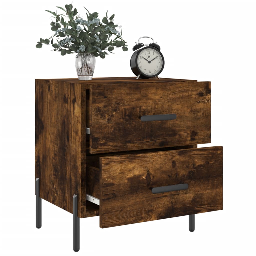 sengeborde 2 stk. 40x35x47,5 cm konstrueret træ røget egetræ