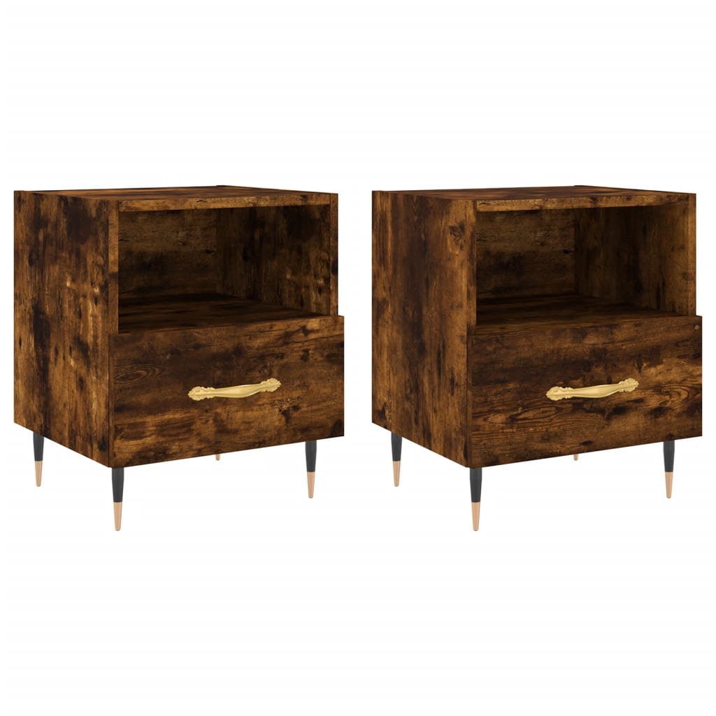 sengeborde 2 stk. 40x35x47,5 cm konstrueret træ røget egetræ