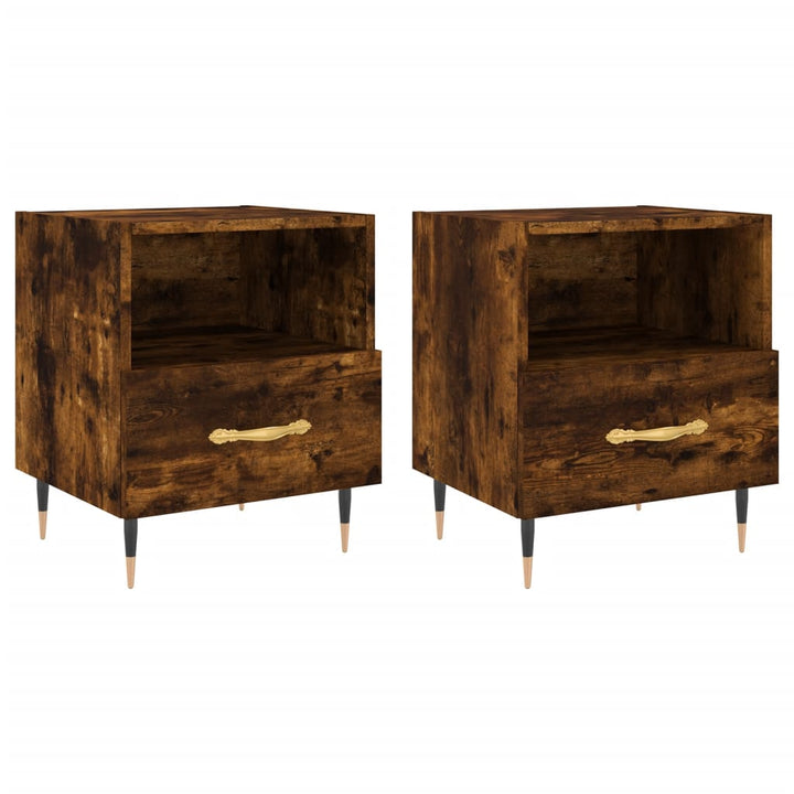 sengeborde 2 stk. 40x35x47,5 cm konstrueret træ røget egetræ