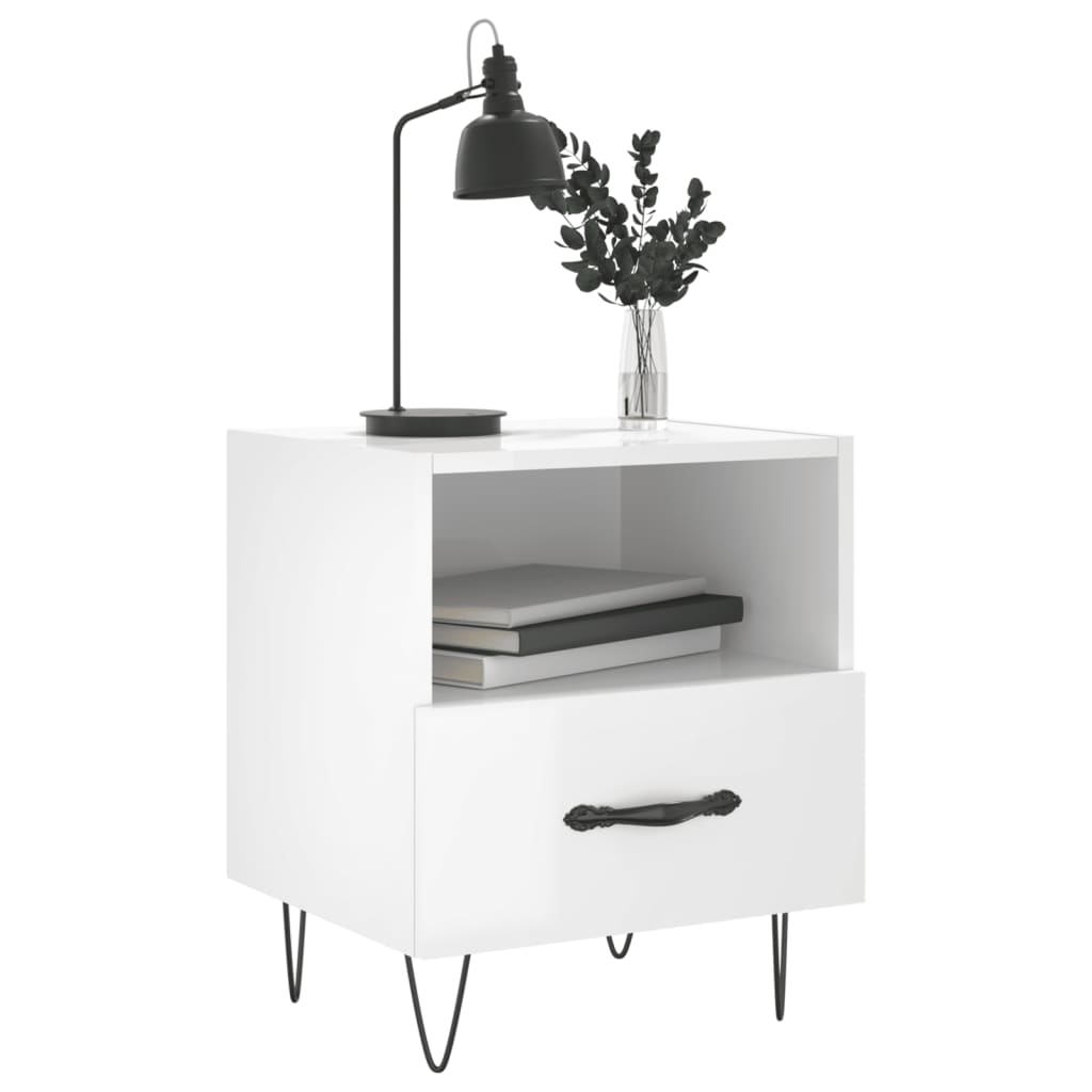 sengeborde 2 stk. 40x35x47,5 cm konstrueret træ hvid højglans