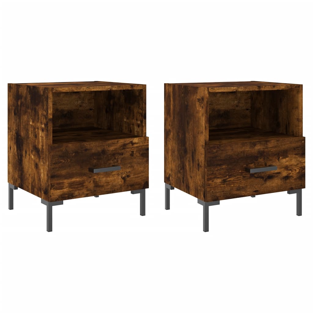 sengeborde 2 stk. 40x35x47,5 cm konstrueret træ røget egetræ